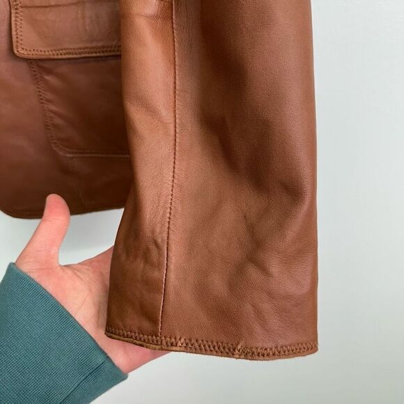Coldwater Creek Women’s Supple Cognac Leather 2 Button Blazer Jacket - Picture 7 of 9
